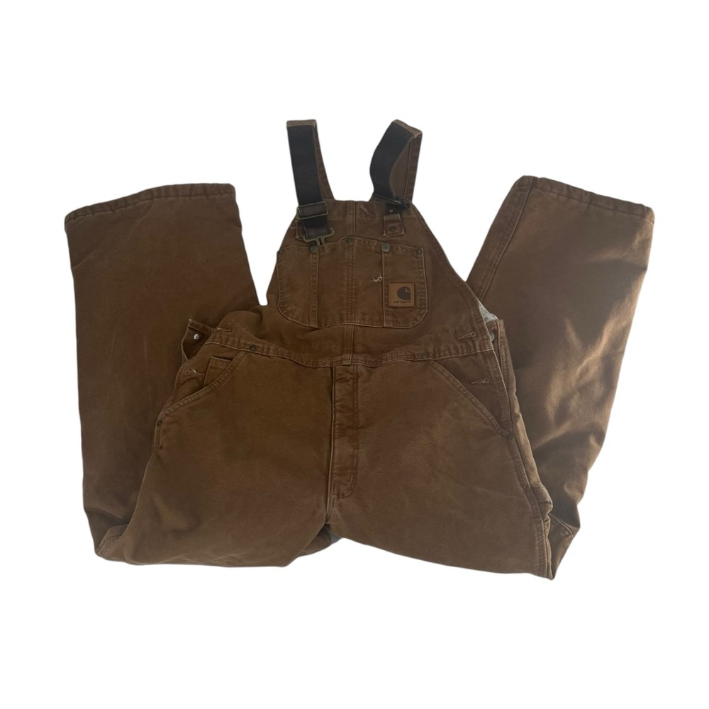 Vintage Carhartt Bib Overalls Men 36x30 Tan Duck Canvas Workwear Quilted…